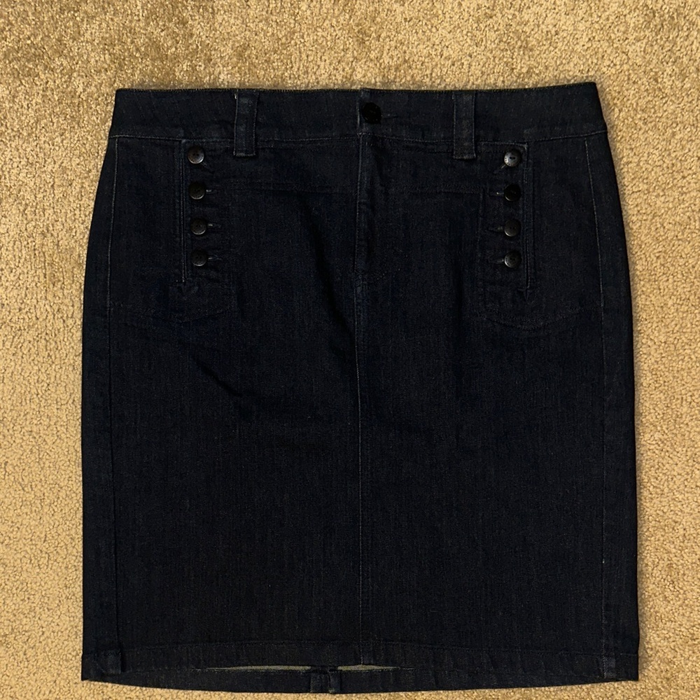 Lauren Jeans Co Ralph Lauren Dark Denim  Button-Detail Pencil Skirt